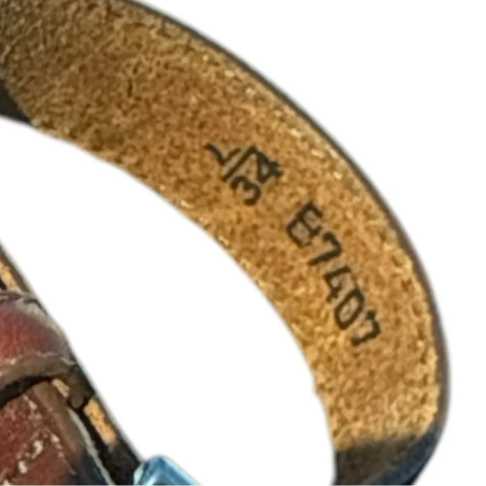 Brighton Brown Leather Belt Silver Buckle Charm Detail Size L 34”